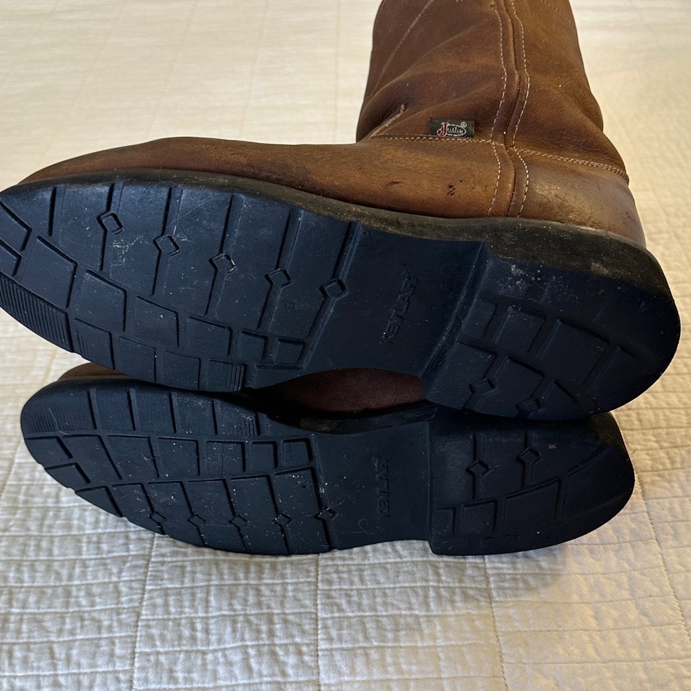 Justin Conductor Boots 10EE Brown Leather Round Toe Western Work Cowboy E Wide - Picture 5 of 6